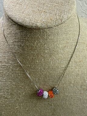 Multi-Color Crystal Bead Necklace - Pink, White, Orange, Gray sterling 925